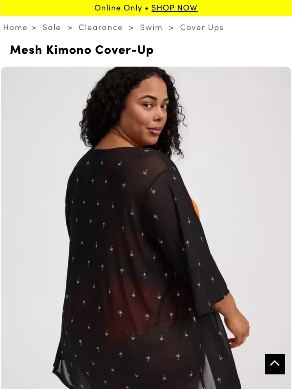 torrid 2x Black Sheer Mesh Kimono Cover-Up with Palm trees